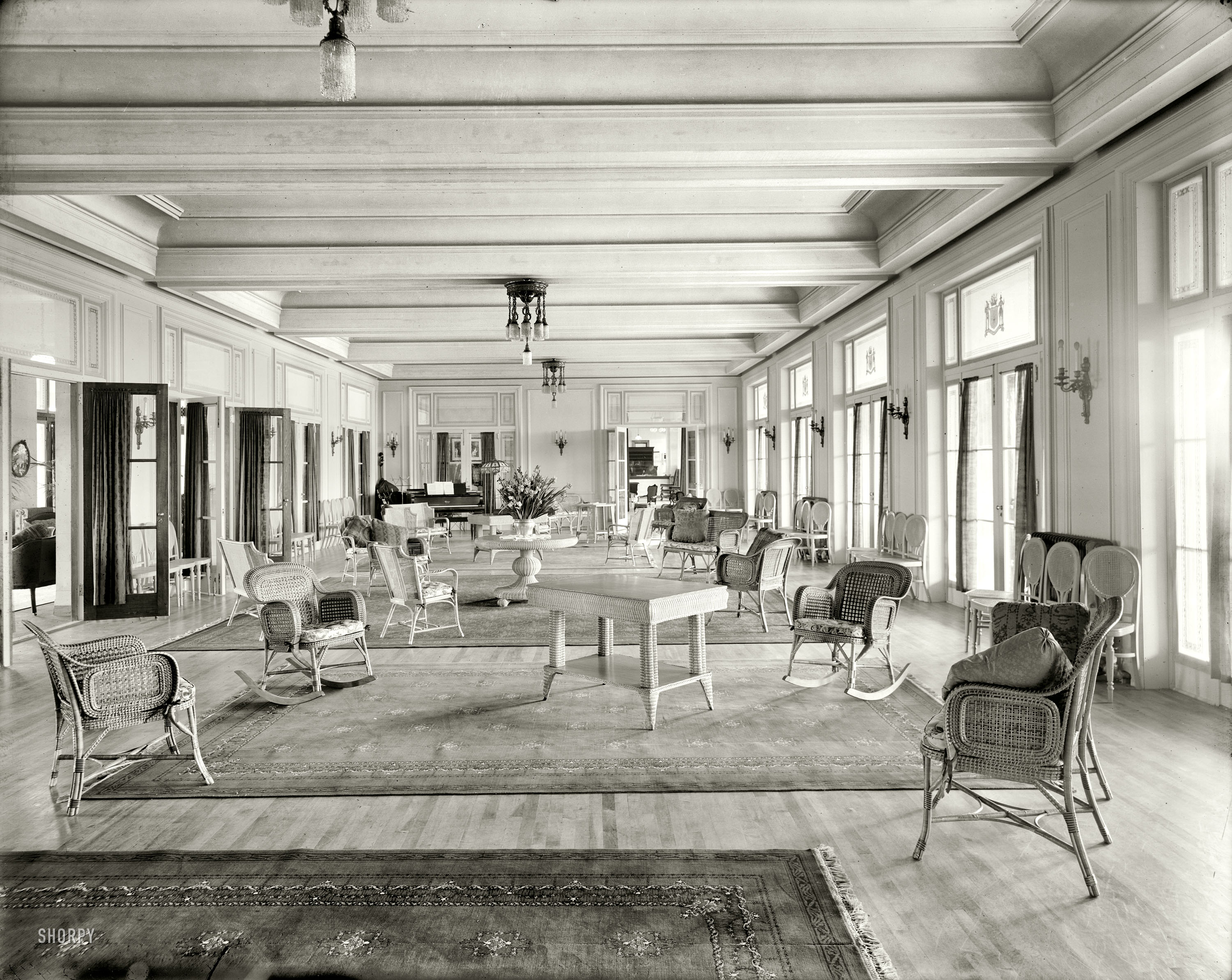 Bluff Point, New York, circa 1910. "Hotel Champlain, ladies' parlor." Continuing our tour of upstate New York resorts. 8x10 glass negative. View full size.