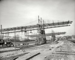 Cleveland, Ohio, circa 1910. "Brown hoist machines." 8x10 inch dry plate glass negative, Detroit Publishing Company. View full size.