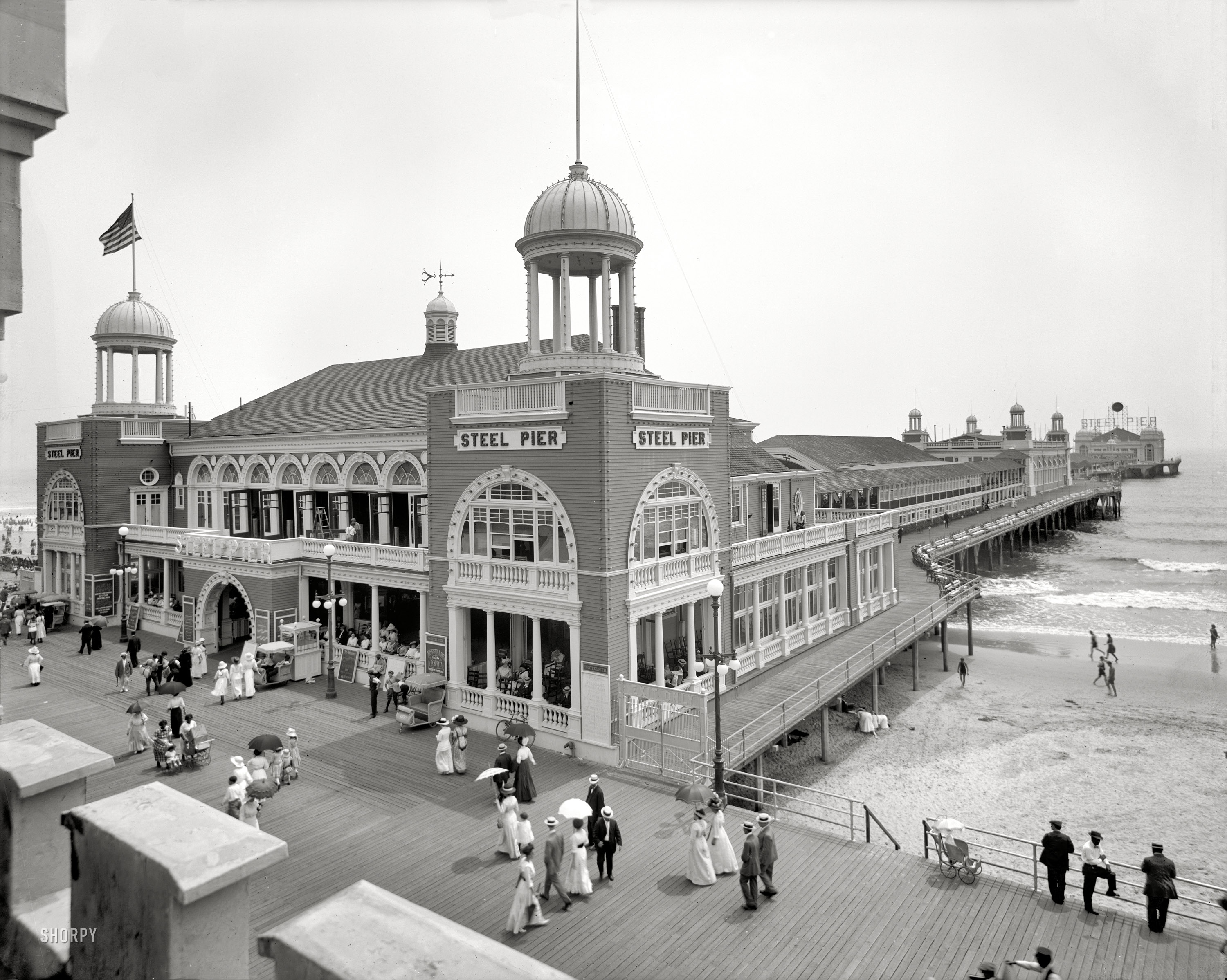The Jersey Shore circa 1910. "Steel Pier, Atlantic City." 8x10 inch dry plate glass negative, Detroit Publishing Company. View full size.