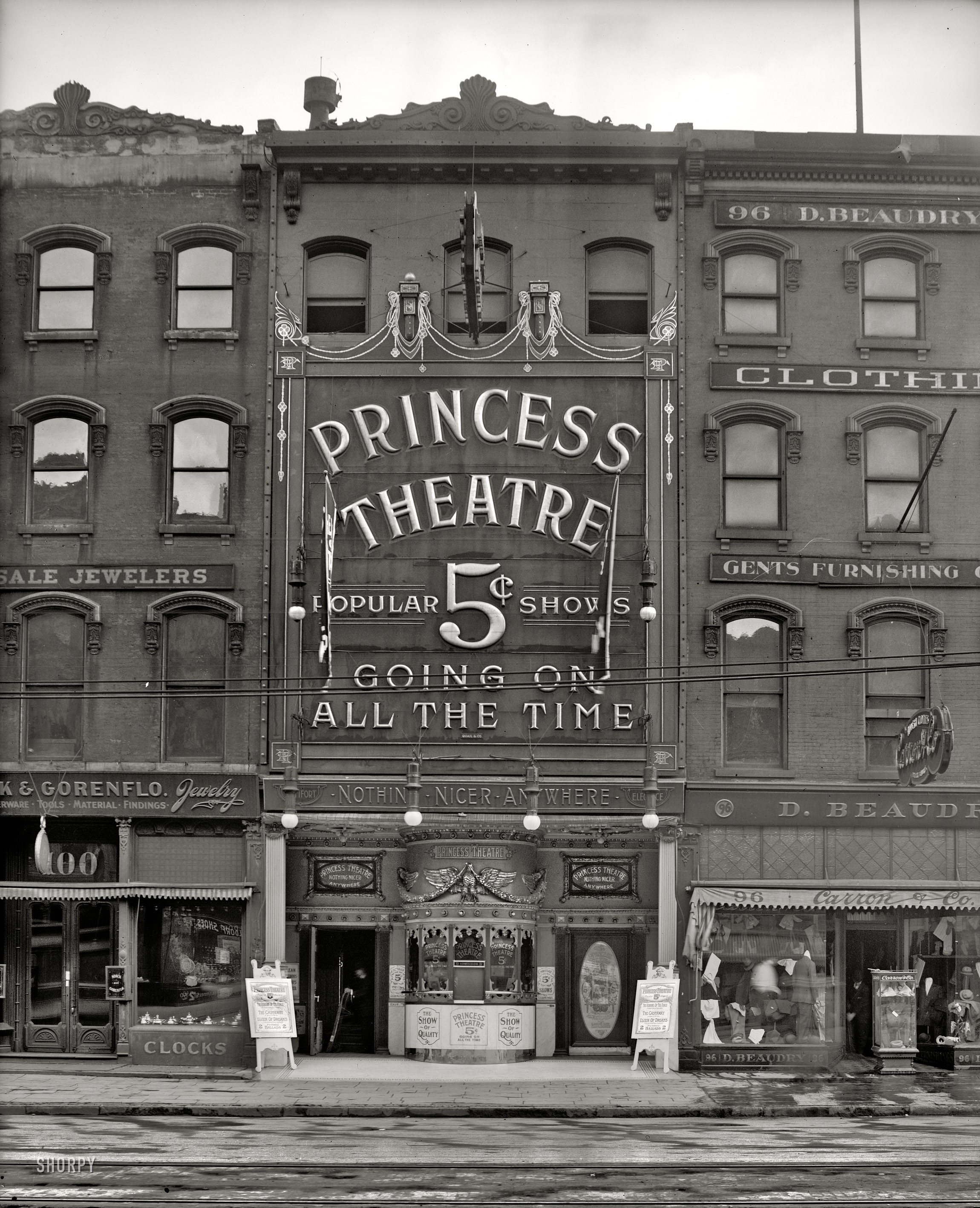 Detroit, Michigan, circa 1909. "Princess Theatre." Nothing nicer anywhere! 8x10 inch dry plate glass negative, Detroit Publishing Company. View full size.