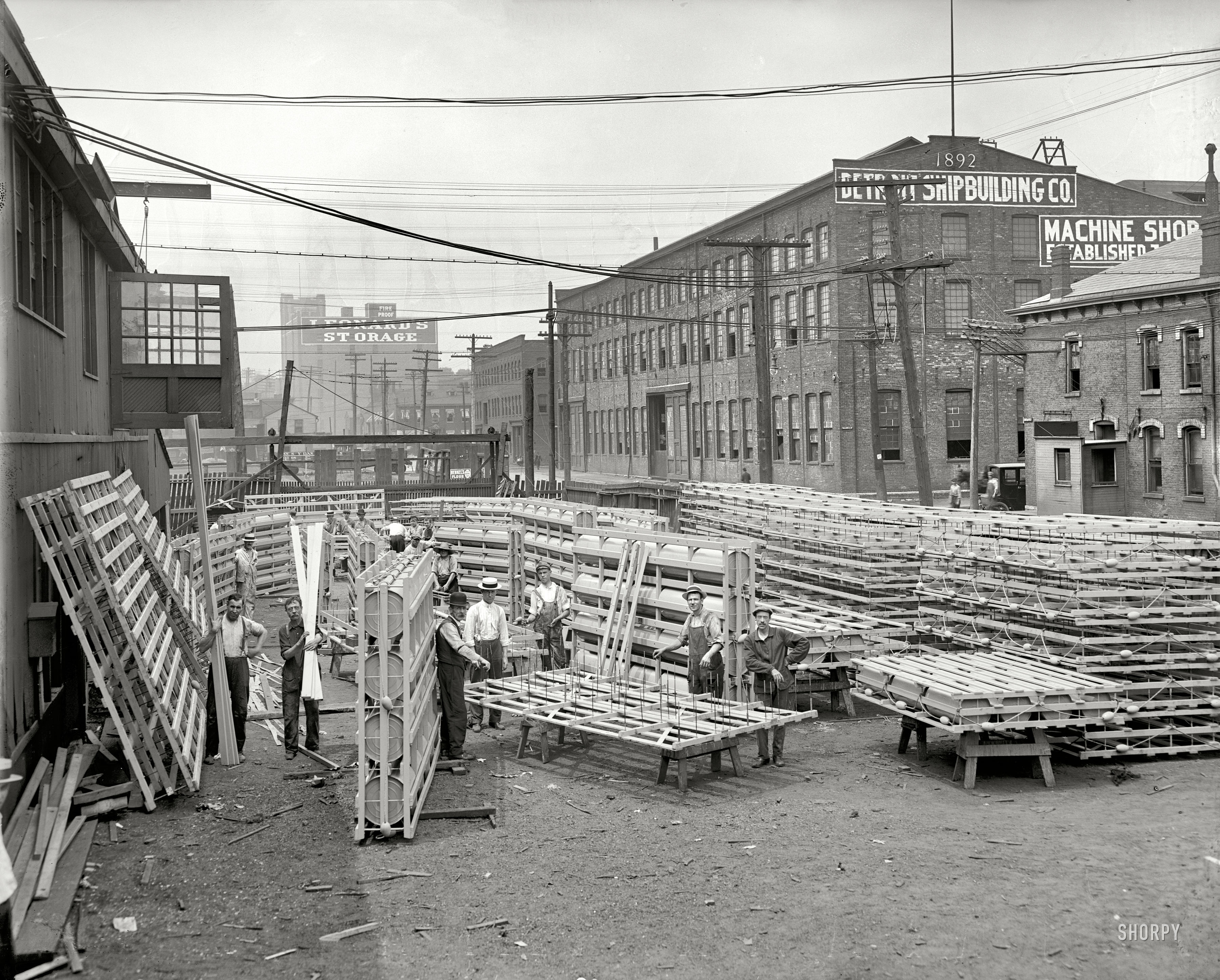 July 10, 1912. "Detroit Ship Building Co., life rafts dept." Our second peek behind the scenes. 8x10 inch dry plate glass negative. View full size.