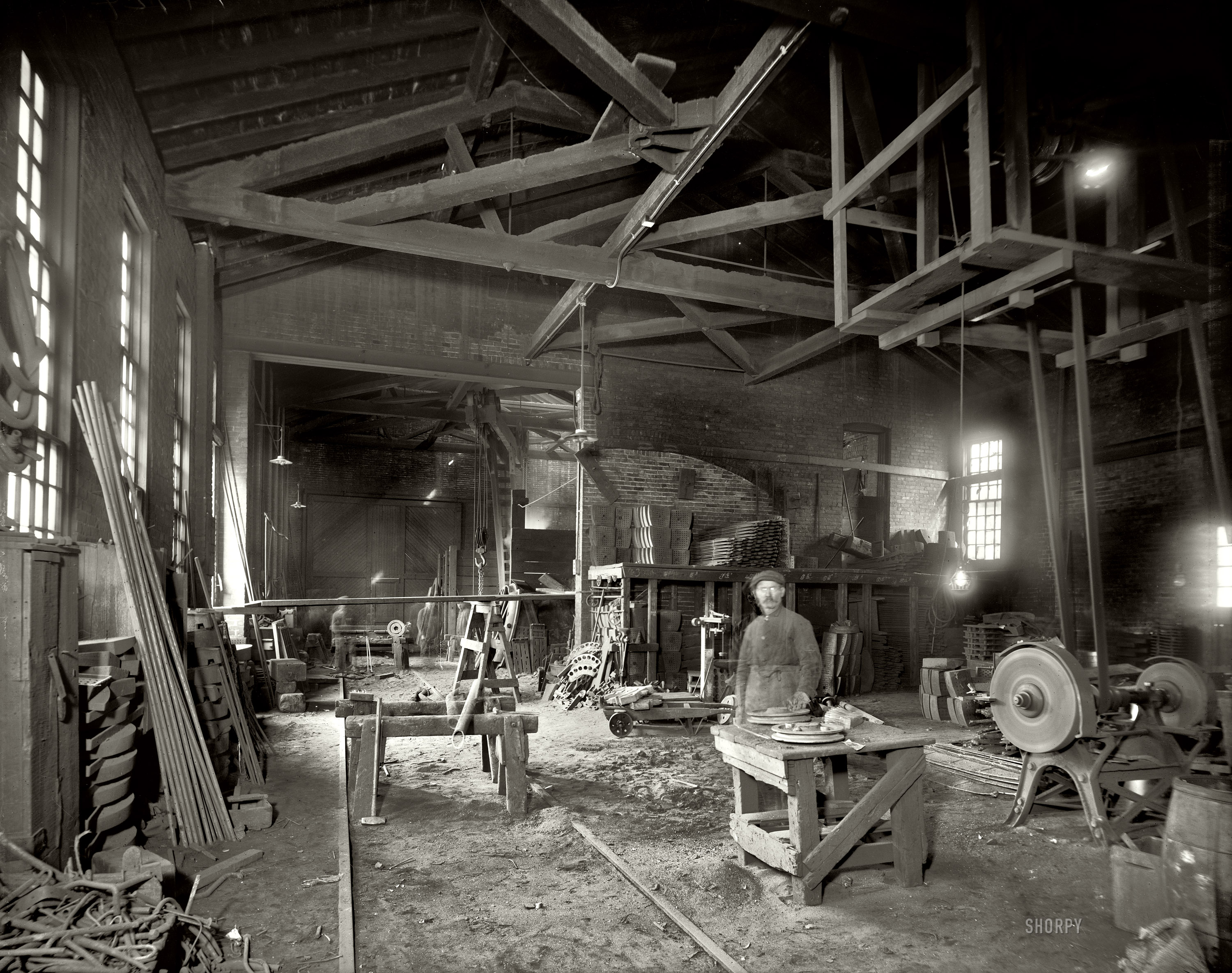 Wyandotte, Michigan, circa 1915. "Detroit Shipbuilding Co., scrap room." 8x10 inch dry plate glass negative, Detroit Publishing Company. View full size.