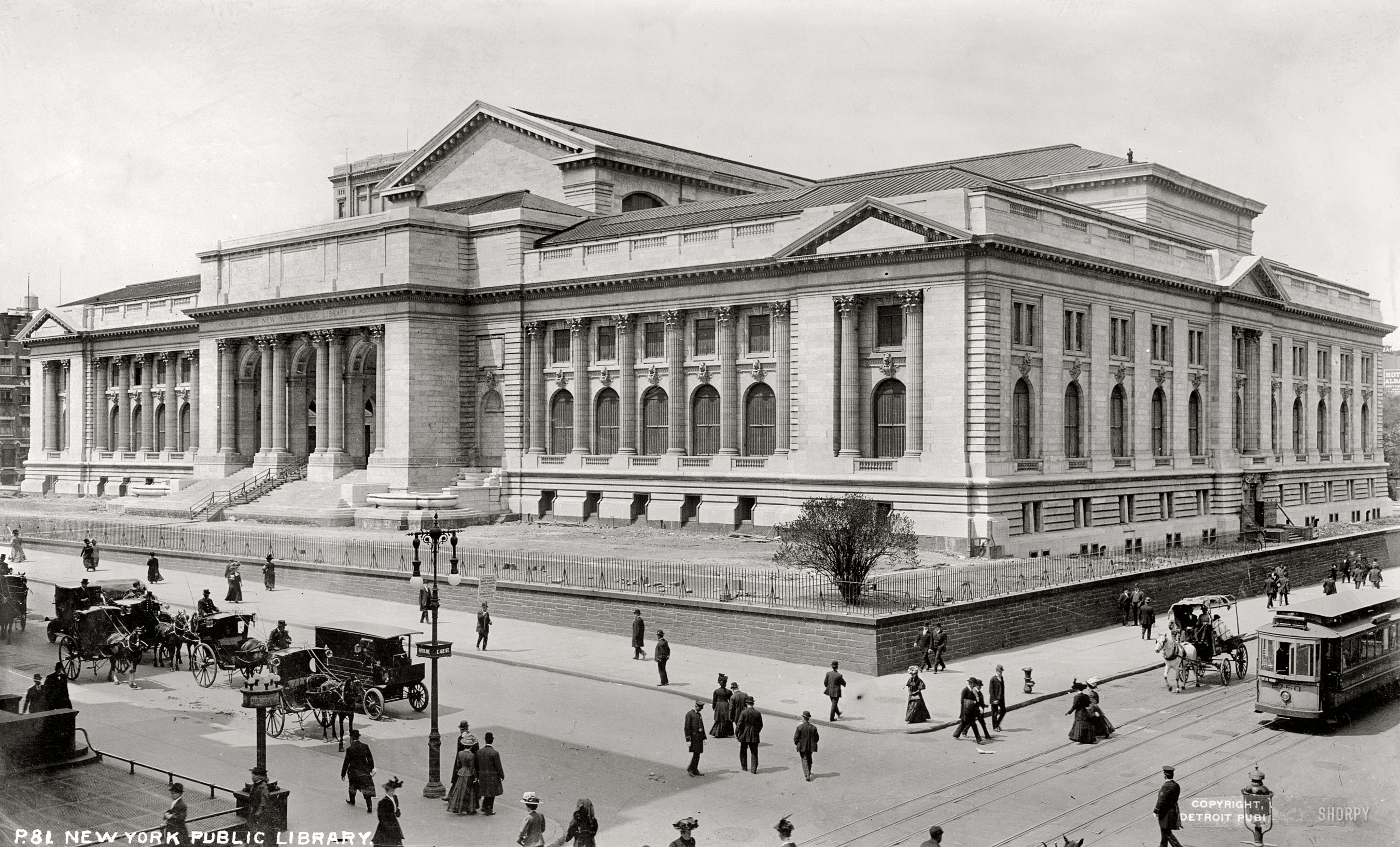 The New York Public Library under construction circa 1908, some six years after groundbreaking and three years before it finally opened. View full size.