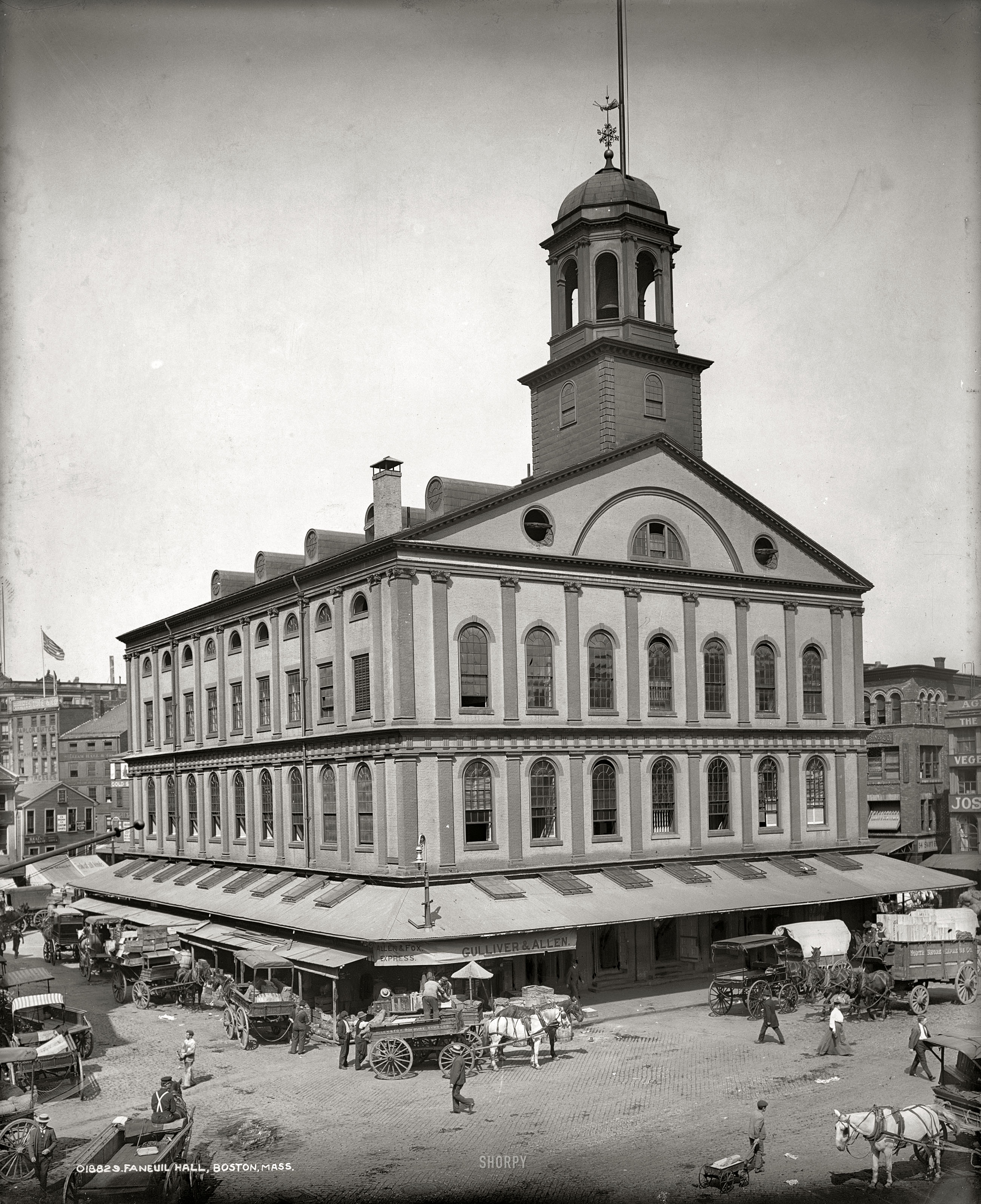 "Faneuil Hall, Boston, c. 1903." Detroit Publishing glass negative. View full size.