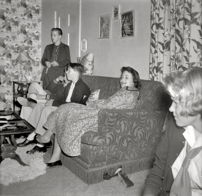 Here we see some teens at a dance party. I love the formal attire. Scanned from a Kodak safety negative. View full size.
