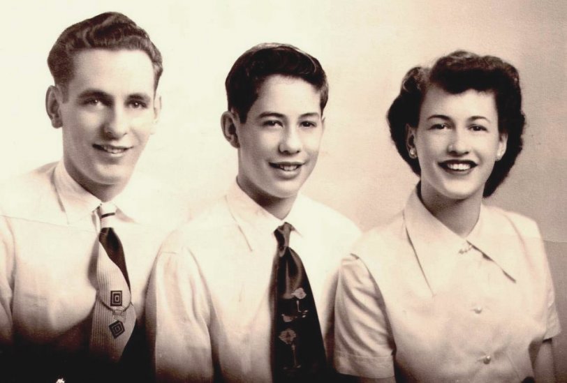 My grandmother with her brothers Jim and Wayne in the late 1940s.
