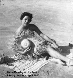 Pascagoula, Mississippi, April 1955. I was in the Air Force, stationed at Keesler AFB and met this girl on the beach in Pascagoula. We were married in July, 1955 and are still happily married. The hat is covering a bathing suit. 
(ShorpyBlog, Member Gallery)