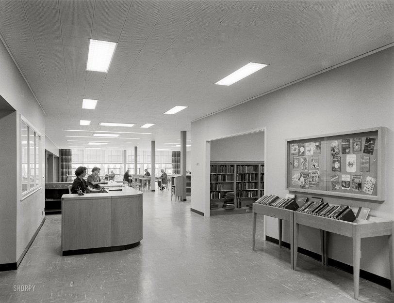May 21, 1953. "New Canaan Public Library. New Canaan, Connecticut."4x5 inch acetate negative by Gottscho-Schleisner. View full size.
