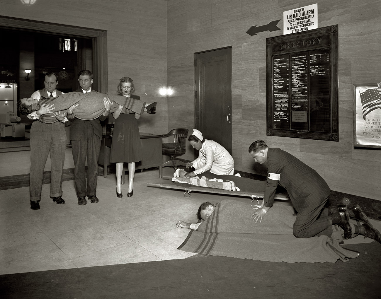 Washington circa 1942. "Potomac Electric Power Co. Building. Air raid equipment and personnel." View full size. 8x10 safety negative by Theodor Horydczak.