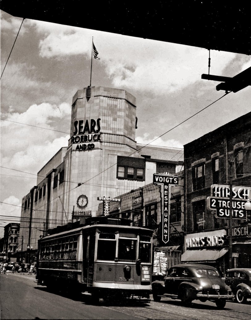 Circa 1946, Chicago at 63rd and S. Halsted streets. This was the largest shopping area outside the Loop with six movie theaters, some with live stage shows. Bob Hope appeared in the Stratford Theater here in the late 1920s