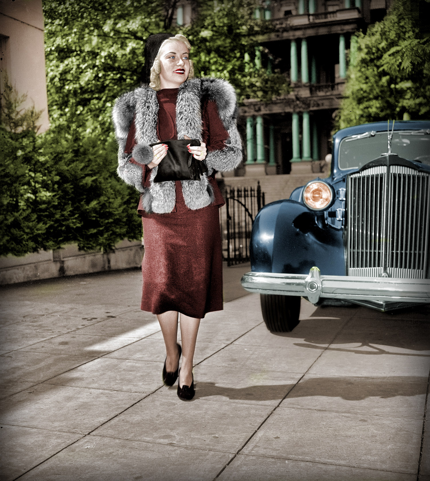 Washington, D.C., circa 1937. "Jane Grier." Pictured with a Packard near the old State, War and Navy building. Harris & Ewing Collection. View full size.