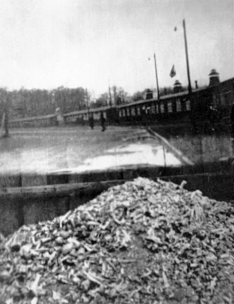 Very small photo, sorry for the lack of detail. Caption on rear reads "Human bones and ashes. April 20, 1945." Taken by my great-great uncle.
