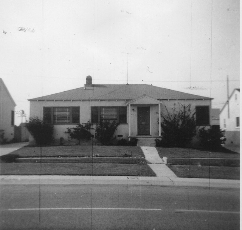 The house my dad grew up in not far from where LAX is today. I've found two different addresses for his residence, 9025 Goebel which does not seem to exist anymore, and the 6623 88th ave, which is still around according to Google maps. View full size.
