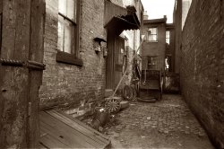 December 1935. Hamilton County, Ohio. Alleyway leading off Van Horn Street. 35mm nitrate negative by Carl Mydans for the FSA. View full size.