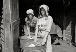 March 1936. "Women washing clothes. Crabtree Recreational Project near Raleigh, North Carolina." 35mm nitrate negative by Carl Mydans for the Farm Security Administration. View full size. 