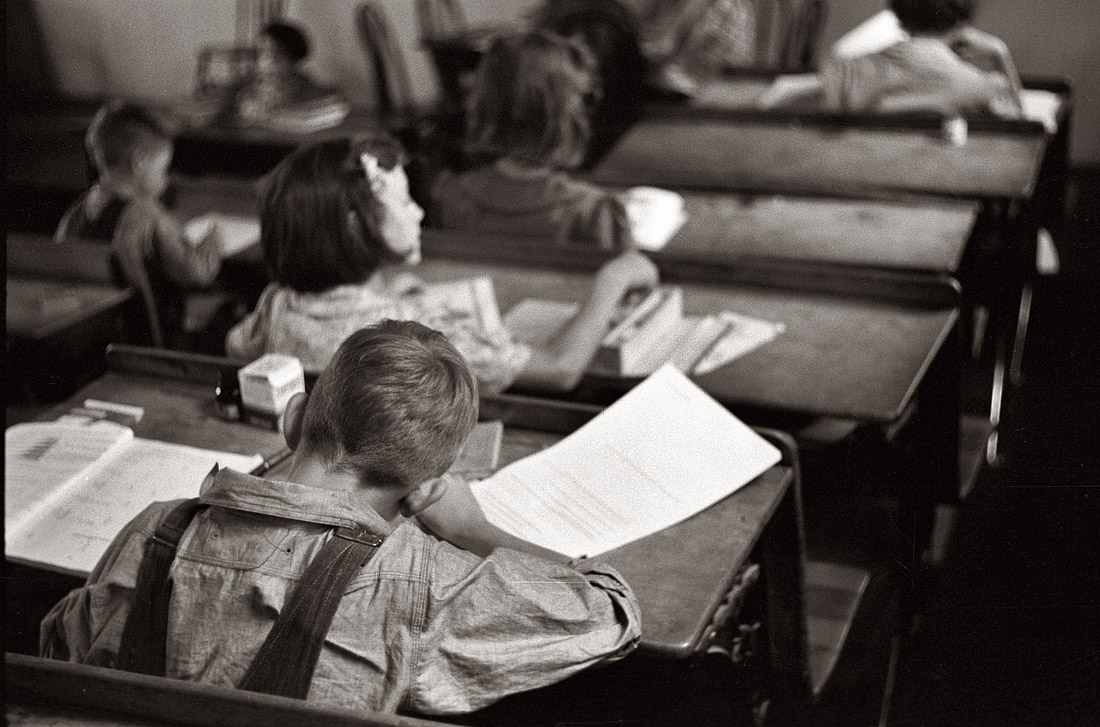 September 1939. "Rural schoolroom in Wisconsin." View full size. 35mm nitrate negative by John Vachon for the Farm Security Administration.