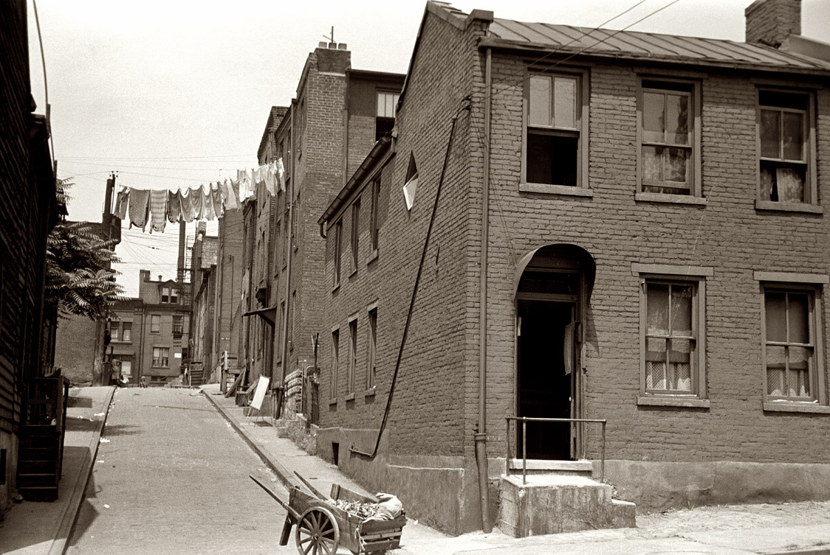 July 1938. Houses on "The Hill" slum section of Pittsburgh. View full size. 35mm nitrate negative by Arthur Rothstein for the Farm Security Administration.