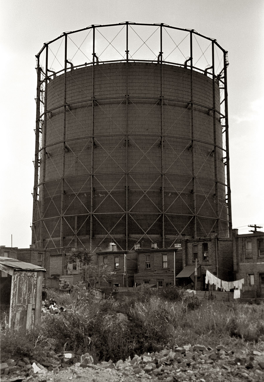 October 1938. "Homes near the gas works. Camden, New Jersey." 35mm negative by Arthur Rothstein for the Farm Security Administration. View full size.