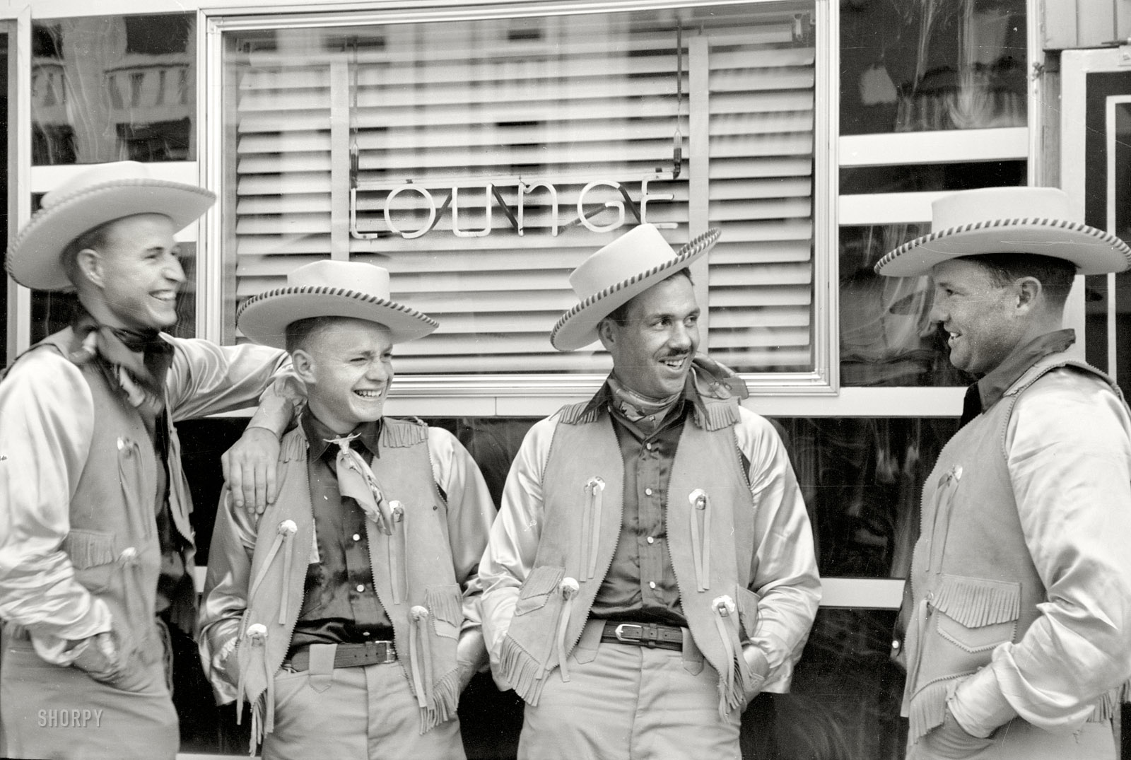 June 1939. "Dudes in town. Billings, Montana." 35mm nitrate negative by Arthur Rothstein for the Resettlement Administration. View full size. 