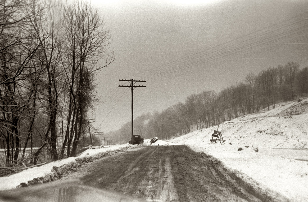 February 1940. A wintry scene near Chillicothe, Ohio. View full size. 35mm nitrate negative by Arthur Rothstein for the Farm Security Administration.