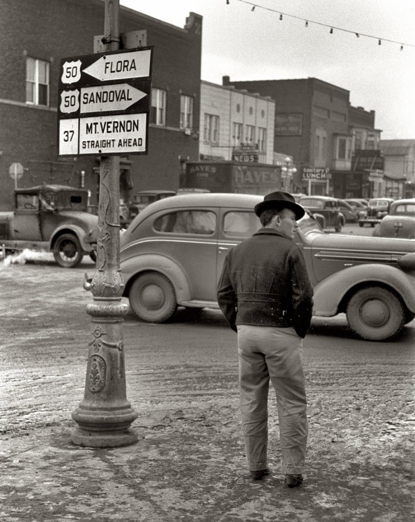 February 1940. An oil worker in Salem, Illinois. View full size. 35mm nitrate negative by Arthur Rothstein for the Farm Security Administration.