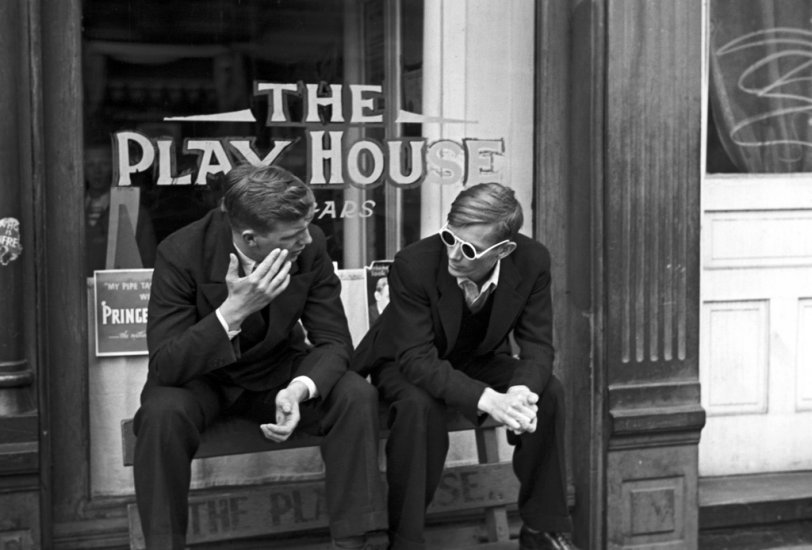 "Young fellows in front of pool hall," in Jackson, Ohio. Photo by Theodor Jung, 1936. View full size.