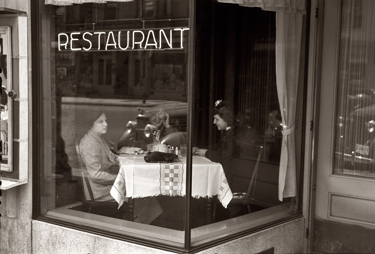 April 1936. "Sunday dinner. Jackson, Ohio." 35mm nitrate negative by Theodor Jung, Resettlement Administration. View full size.