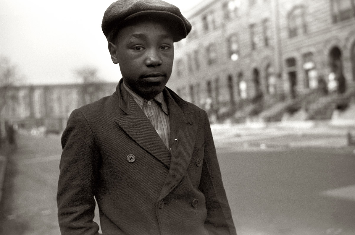 April 1941. South Side Chicago boy. View full size. 35mm nitrate negative by Edwin Rosskam for the Farm Security Administration.