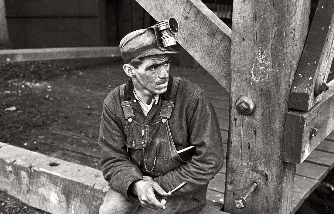 October 1935. Coal miner in Jenkins, Kentucky. View full size. Photograph by Ben Shahn. Image scanned from 35mm nitrate negative.