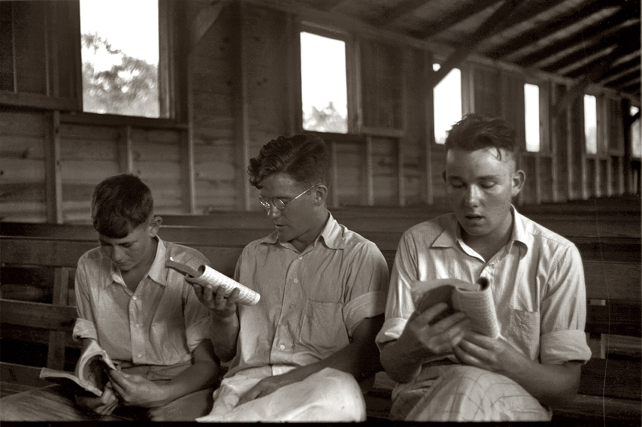 1937. Sunday School at Penderlea Farms, a Resettlement Administration project in North Carolina. View full size. 35mm nitrate negative by Ben Shahn.