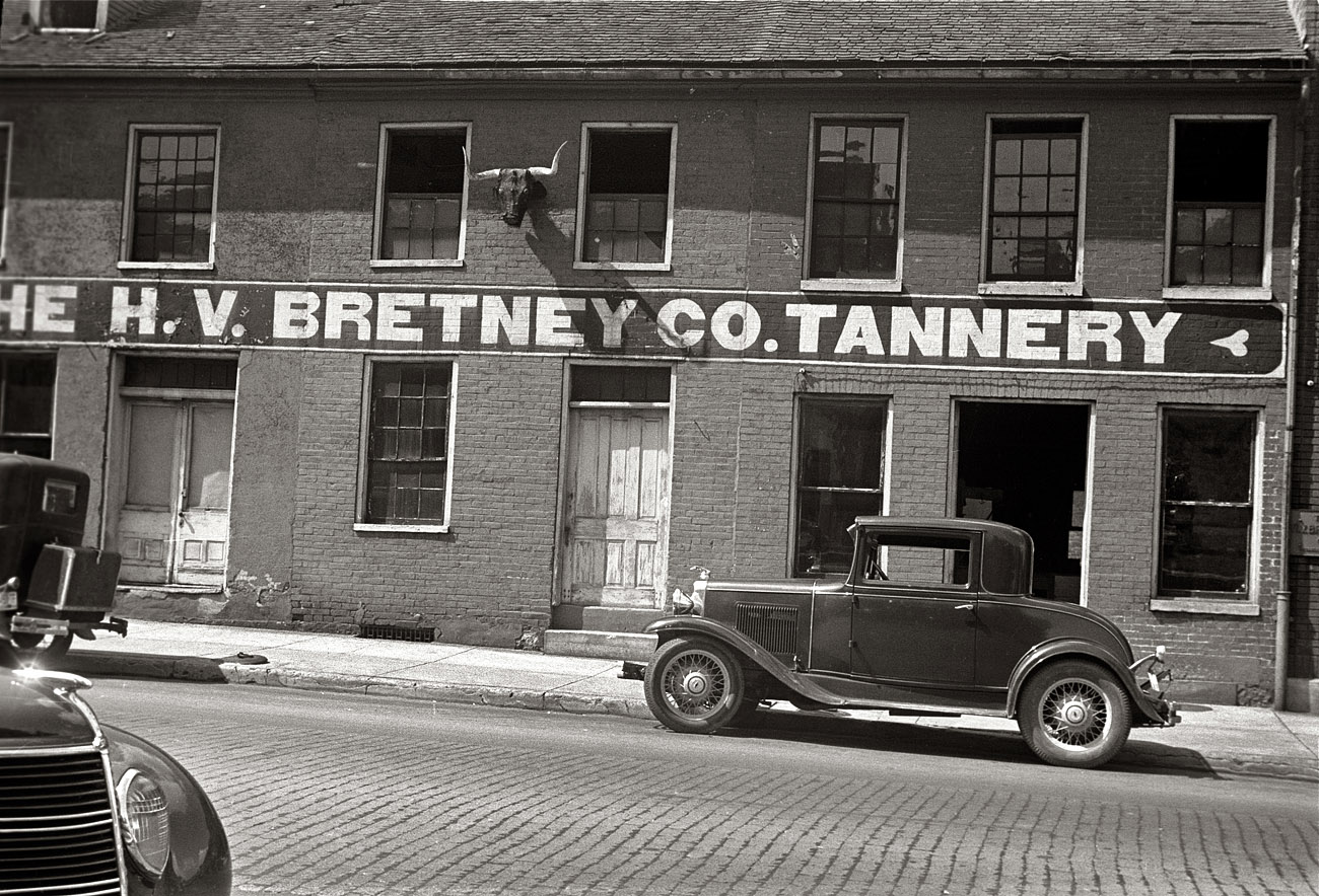 Summer 1938. "Old tannery in Springfield, Ohio."  35mm nitrate negative by Ben Shahn for the Farm Security Administration. View full size.