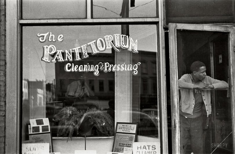 August 1938. "A cleaning and pressing shop in Urbana, Ohio." 35mm nitrate negative by Ben Shahn for the Farm Security Administration. View full size.

