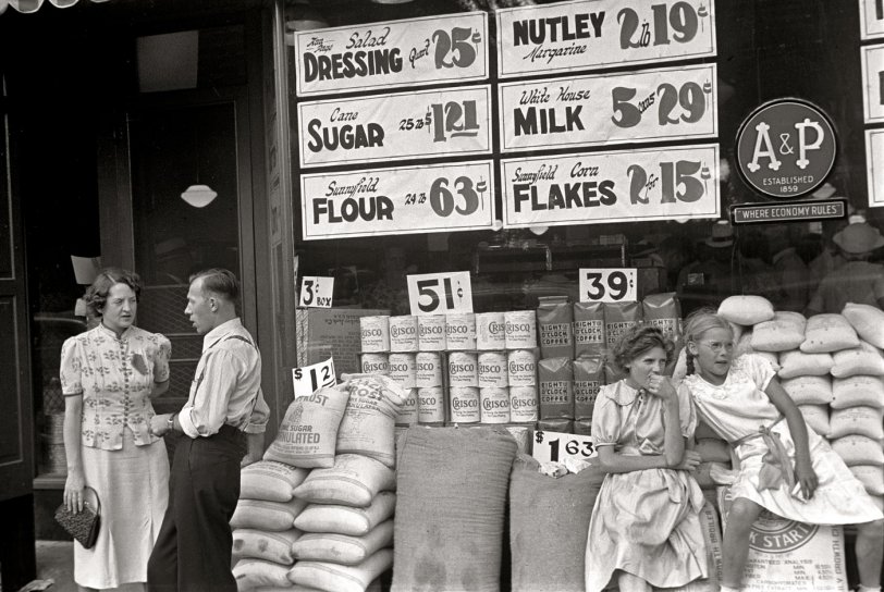 Summer 1938. "A&amp;P store in Somerset, Ohio." View full size. 35mm nitrate negative by Ben Shahn for the Farm Security Administration.
