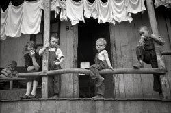 September 1938. "Coal miner's children and wife, Pursglove, West Virginia." 35mm nitrate negative by Marion Post Wolcott for the FSA. View full size.