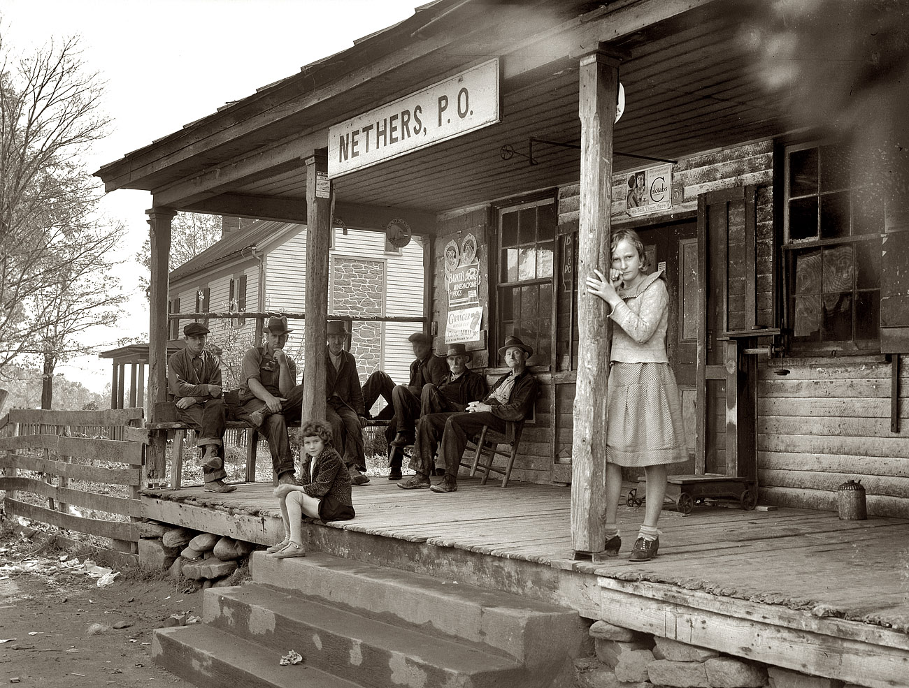 October 1935. The post office at Nethers, Virginia, in Shenandoah National Park. View full size. 35mm nitrate negative by Arthur Rothstein for the FSA.