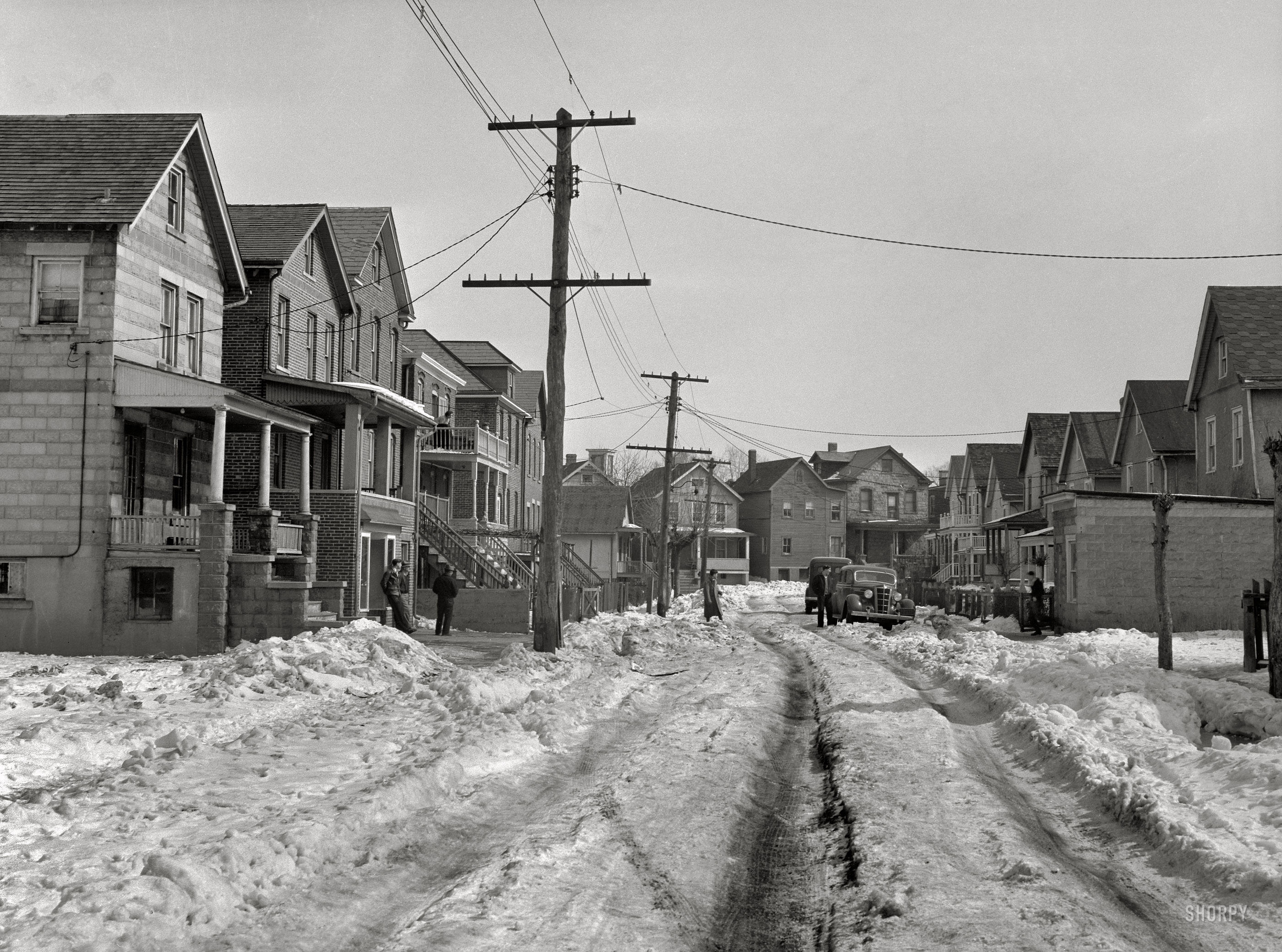February 1936. "Street in Bound Brook, New Jersey, showing crowded conditions." Medium-format nitrate negative by Carl Mydans. View full size
