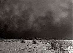 March 1936. "Heavy black clouds of dust rising over the Texas Panhandle." 35mm nitrate negative by Arthur Rothstein for the FSA. View full size.