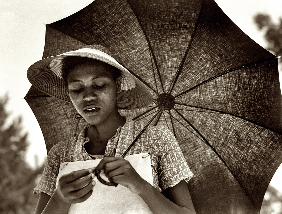July 1937. "Louisiana Negress." View full size.  Medium-format nitrate negative and caption by Dorothea Lange for the Farm Security Administration.