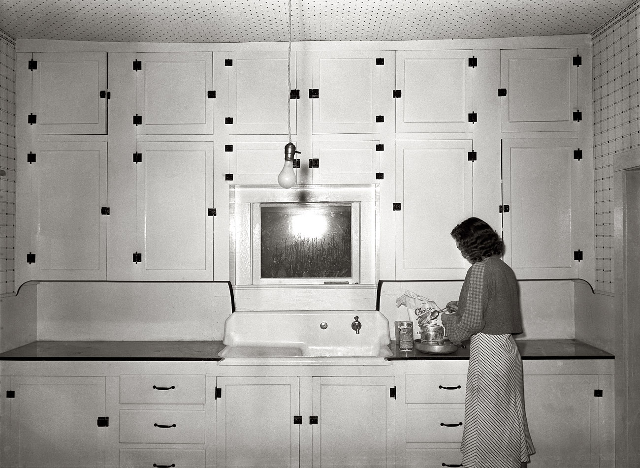 February 1939. Hidalgo County, Texas. "Kitchen of Farm Security Administration tenant purchase client." View full size. Medium format nitrate negative by Russell Lee for the Farm Security Administration.
