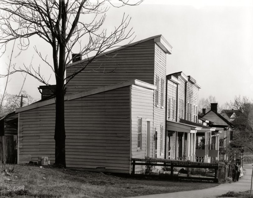 March 1936. "Frame houses, Fredericksburg, Virginia." Large-format nitrate negative by Walker Evans for the Farm Security Administration. View full size. 
