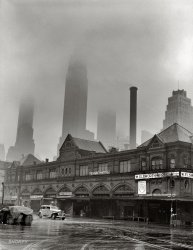 New York, May 1943. "A foggy morning at Fulton fish market." View full size. Medium format negative by Gordon Parks for the Office of War Information.