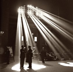 January 1943. The waiting room of Union Station in Chicago. View full size. Medium-format negative by Jack Delano for the Office of War Information.