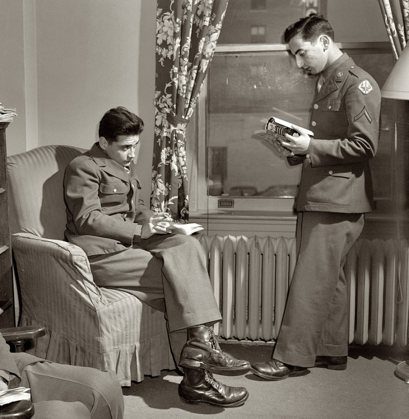 December 1943. Another classic from Esther Bubley and her ever-inquiring camera: "Washington, D.C. In the library at the United Nations service center. Boys are urged to take books back to camp with them." View full size.
