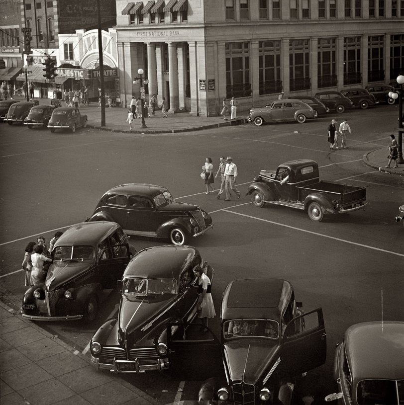 June 1942. "Florence, Alabama, Saturday afternoon." Medium format acetate negative by Arthur Rothstein for the Office of War Information. View full size. 

