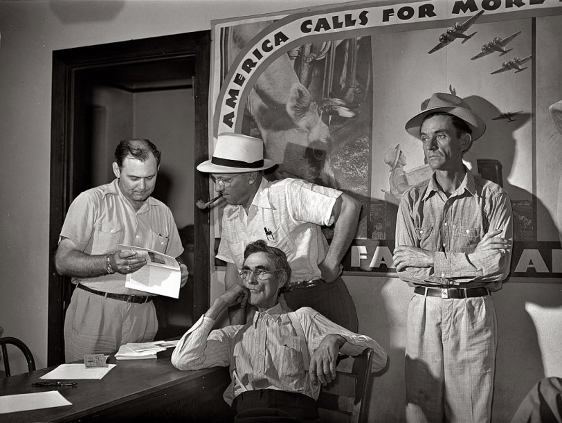 Julien Case in the county agent's office in Florence, Alabama. Photographed by Arthur Rothstein in 1942 while documenting Tennessee Valley Authority work. View full size.