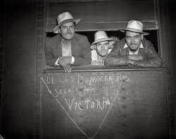May 1943. "Mexican workers recruited and brought to the Arkansas valley, Colorado, Nebraska and Minnesota by the Farm Security Administration to harvest sugar beets under contract with the Inter-mountain Agricultural Improvement Association." View full size. Office of War Information.