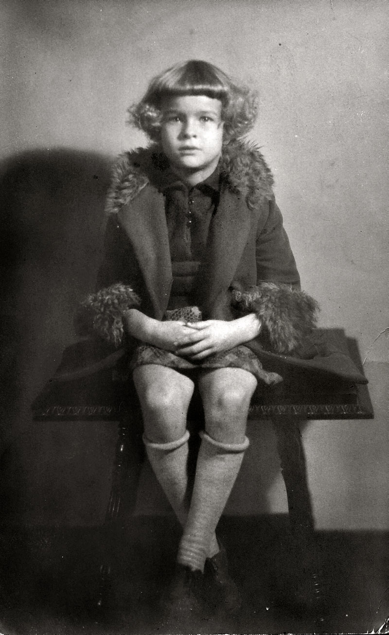 This is one of my favorite photos as it shows my mother, Marilyn, in her early life, and the expression on her face says to me that she is not liking the idea of holding still for that picture. I'm glad she did though! Picture taken about 1924-1925. View full size.

