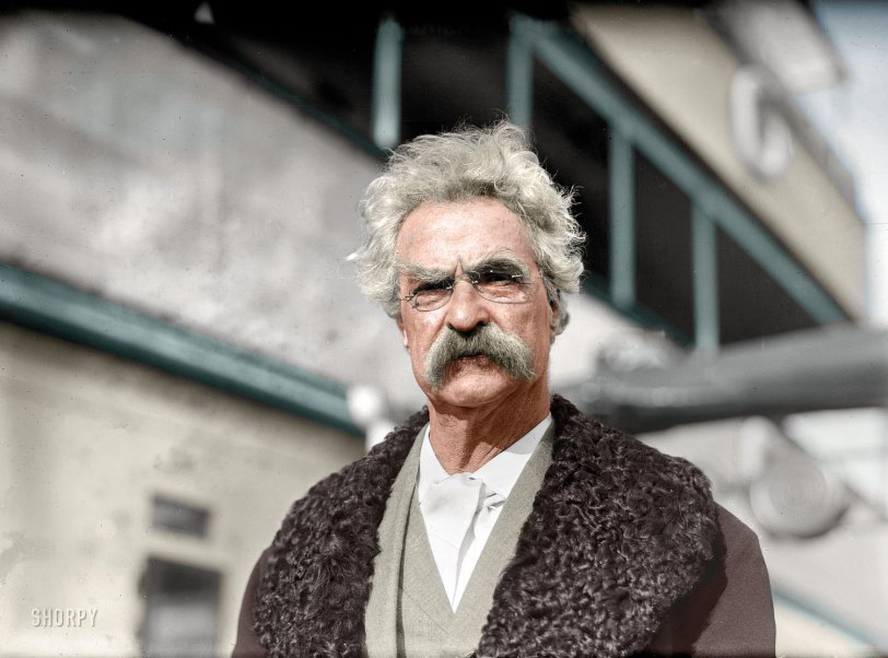A colorized version of Samuel Clemens, a.k.a. Mark Twain. View full size.
