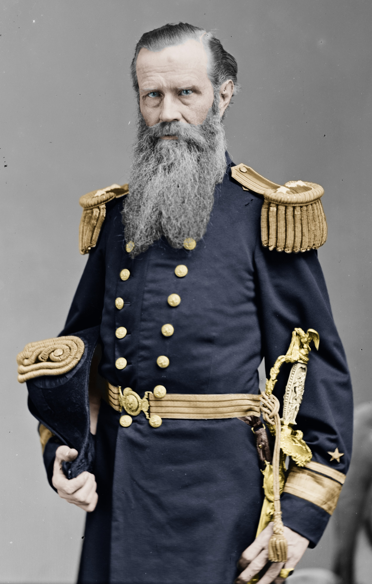 A colorized version of a picture of Admiral John Lorimer Worden.  The original is from the Brady-Handy Collection, Library of Congress Prints and Photographs Division Washington, D.C.

When Admiral Worden was a lieutenant he was the commanding officer of the U.S.S. Monitor during the fight against the C.S.S. Virginia at Hampton Roads. View full size