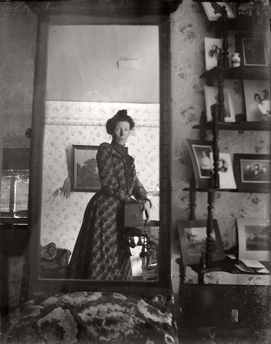 Circa 1900. It looks like she went to a lot of trouble to take this picture. Scanned from the original 4x5 inch glass negative. View full size.